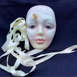 Lady Face Mask Signed Limited Edition Porcelain Bisque Pale Pink w Dot Paintin